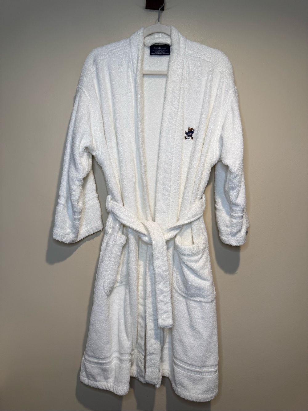 VTG 90's Polo Ralph Lauren Thick Terry 100% Cotton Bath Robe USA BEAR FLAG